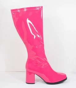 Pleaser Hot Pink Patent Leatherette Knee High Go Go Boots 1960s
