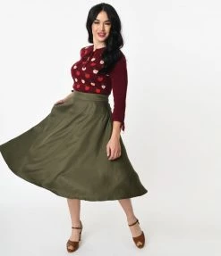 Unique Vintage Retro Olive Vivien Swing Skirt
