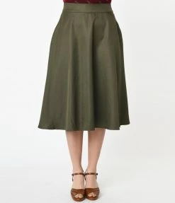Unique Vintage Retro Olive Vivien Swing Skirt