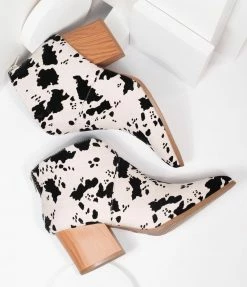 Shoe La La Cow Print Suede Heel Booties