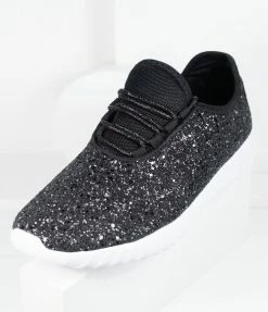 Rad Fashion Black Chunky Glitter Sneakers 1980s & 1990s