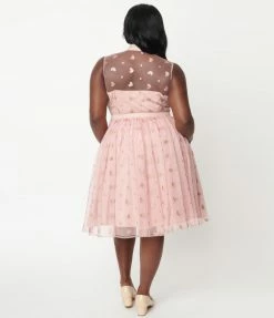 Unique Vintage Plus Size Dusty Pink Glitter Hearts Georgia Swing Dress