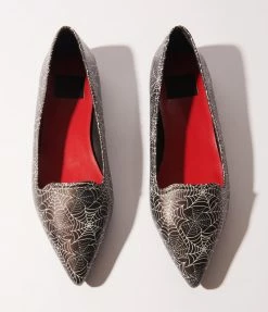 YRU (Strange Cvlt) Black & White Spiderweb Leatherette Dagger Pointed Flat Shoes