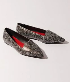 YRU (Strange Cvlt) Black & White Spiderweb Leatherette Dagger Pointed Flat Shoes