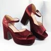 Demfon International (Chelsea Crew) Chelsea Crew Burgundy Velvet Peep Toe Platform Heels Shoes
