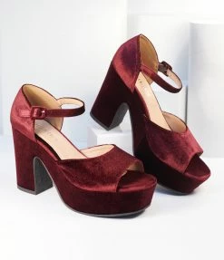Demfon International (Chelsea Crew) Chelsea Crew Burgundy Velvet Peep Toe Platform Heels Shoes