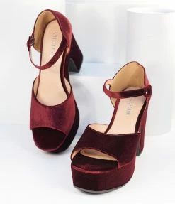 Demfon International (Chelsea Crew) Chelsea Crew Burgundy Velvet Peep Toe Platform Heels Shoes