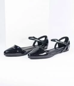 Unique Vintage Black Glitter Libby Flats