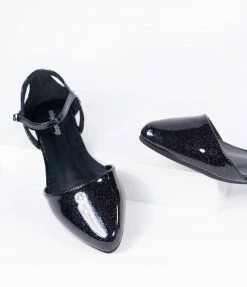 Unique Vintage Black Glitter Libby Flats