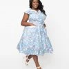 Unique Vintage Plus Size Blue & Multi Cat Print Hedda Swing Dress