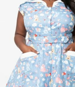 Unique Vintage Plus Size Blue & Multi Cat Print Hedda Swing Dress