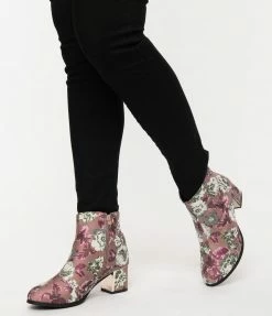 East Lion (Qupid) Vintage Mauve Fabric & Ivory Floral Booties