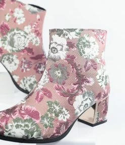 East Lion (Qupid) Vintage Mauve Fabric & Ivory Floral Booties