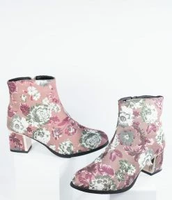 East Lion (Qupid) Vintage Mauve Fabric & Ivory Floral Booties