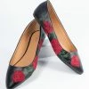 East Lion (Qupid) Black & Red Embroidered Florals Leatherette Flats Shoes