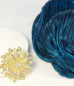 Flapper Accessories Collectif Blue Metallic Statement Knotted Turban