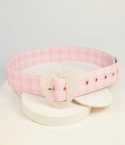 Collectif Pink Plaid & Heart Buckle Lola Belt Accessories