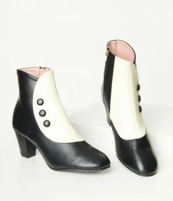 Collectif Black & Cream Spats Erice Booties Shoes