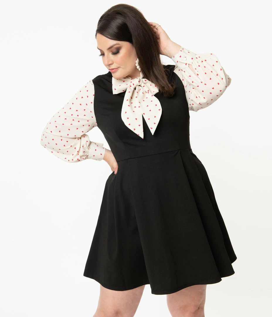 Smak Parlour Plus Size Black & Red Hearts She.E.O. Fit & Flare Dress