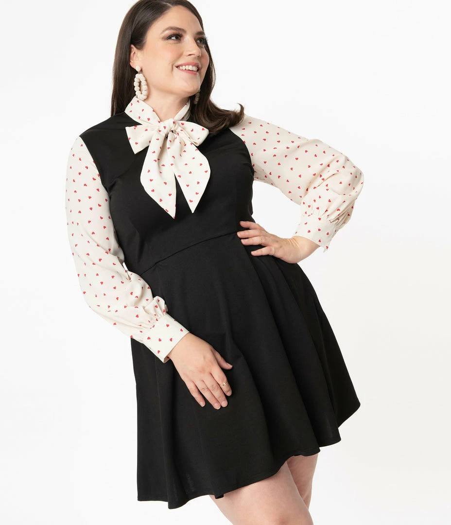 Smak Parlour Plus Size Black & Red Hearts She.E.O. Fit & Flare Dress