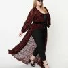 Unique Vintage Plus Size Burgundy Deco Devore Velvet Hollywood Duster 1950s