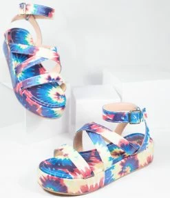 In Touch Footwear Rainbow Tie Dye Leatherette Platform Sandals