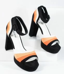 Unique Vintage Candy Corn Suede Peep Toe Pumps