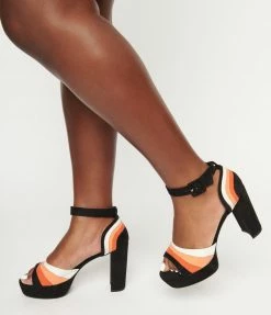 Unique Vintage Candy Corn Suede Peep Toe Pumps