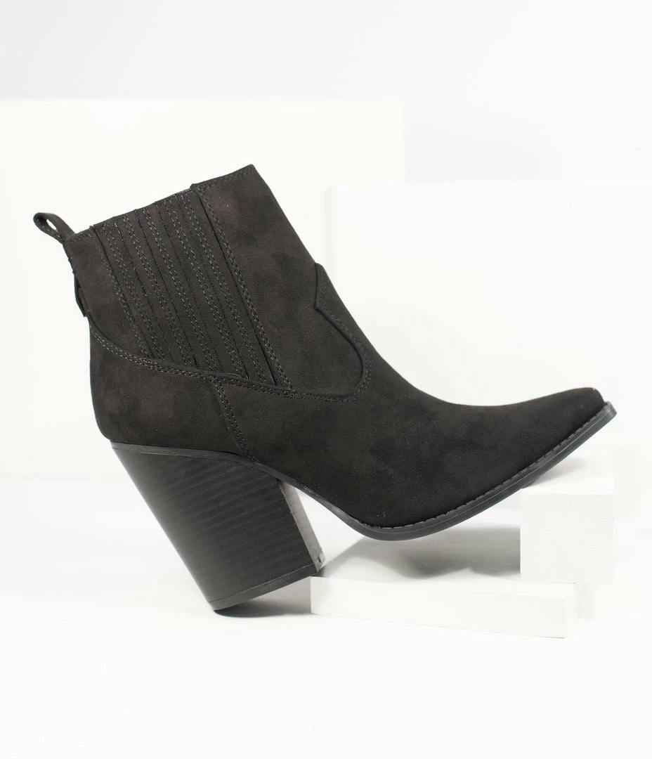 Verona Collection Western Style Black Pointed Toe Suede Bootie Shoes