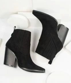 Verona Collection Western Style Black Pointed Toe Suede Bootie Shoes