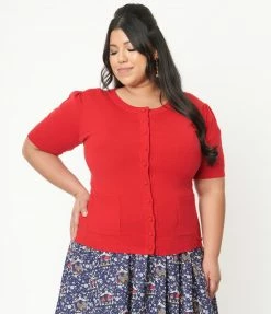 Unique Vintage Plus Size Red Telluride Cardigan Sweater
