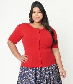 Unique Vintage Plus Size Red Telluride Cardigan Sweater