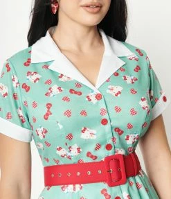 Hello Kitty X Unique Vintage Mint Gingham Hearts Print Venus Swing Dress Dresses