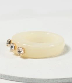 FAME Accessories Ivory Resin & Triple Rhinestone Ring 1960s