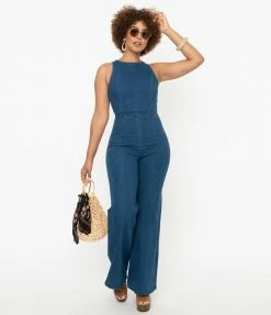 Flying Tomato Retro 1970s Denim Jumpsuit