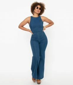 Flying Tomato Retro 1970s Denim Jumpsuit