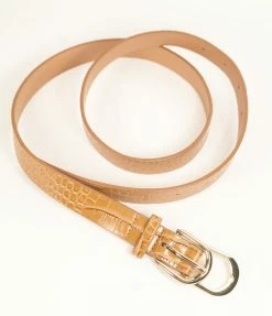 FAME Accessories Tan Crocodile Leatherette Double Buckle Belt