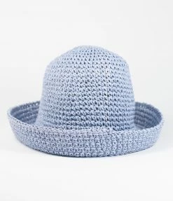 Queens Blue Straw Upturned Brim Bucket Hat
