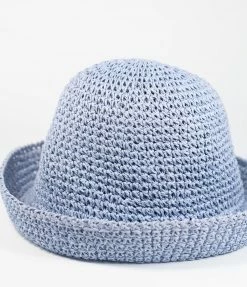 Queens Blue Straw Upturned Brim Bucket Hat
