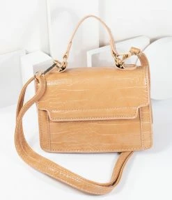 FAME Accessories Tan Snakeskin Top Handle Handbag