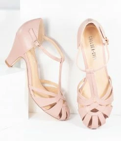 Demfon International (Chelsea Crew) 1950s Chelsea Crew Mauve Pink Woven Sergi T-Strap Pump