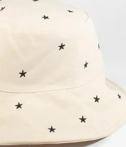 FAME Accessories Ivory & Black Star Embroidered Bucket Hat