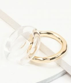 FAME Accessories Clear & Gold Resin Double Spiral Ring Set