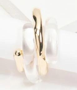 FAME Accessories Clear & Gold Resin Double Spiral Ring Set