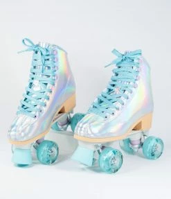 Roller Derby Holographic Blue Sabina Roller Skates 1970s