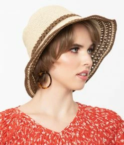 Joia Accessories Tan & Brown Straw Bucket Hat