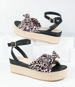 Joia Accessories Black & Cheetah Print Espadrilles Platform Sandals Shoes