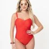 Bettie Page X Playful Promises Honey Red One Piece Swimsuit Swimwear