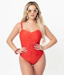 Bettie Page X Playful Promises Honey Red One Piece Swimsuit Swimwear
