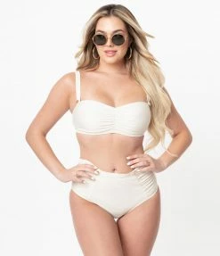 Bettie Page X Playful Promises Cream Sweetheart High Waist Swim Bottom